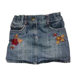 Girls 5 Jean Skirt Embroidered Flowers Adjustable Waist Denim All Year